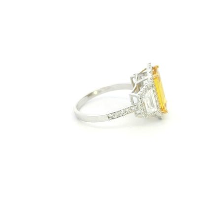 Emerald Cut Yellow Sapphire Diamond Ring in 18K White Gold