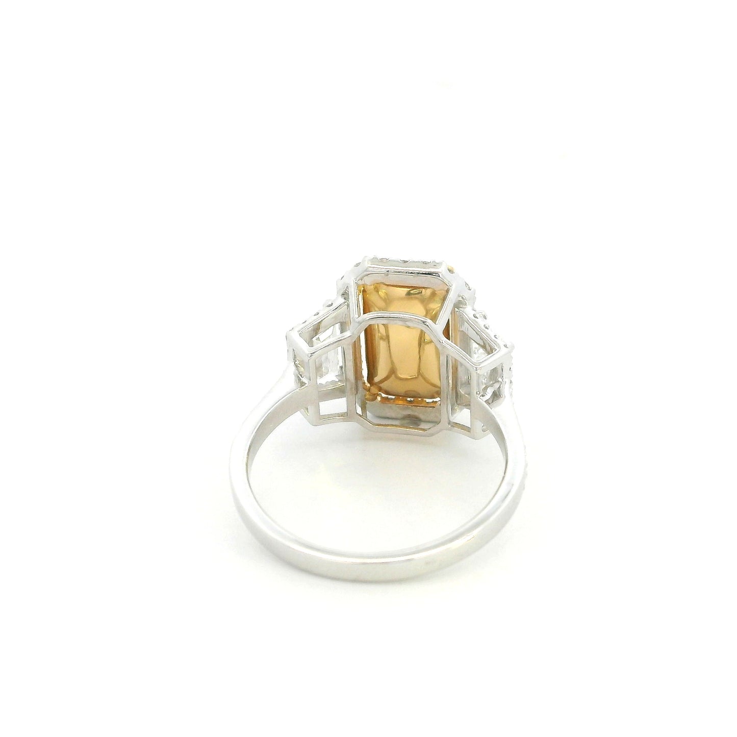 Emerald Cut Yellow Sapphire Diamond Ring in 18K White Gold