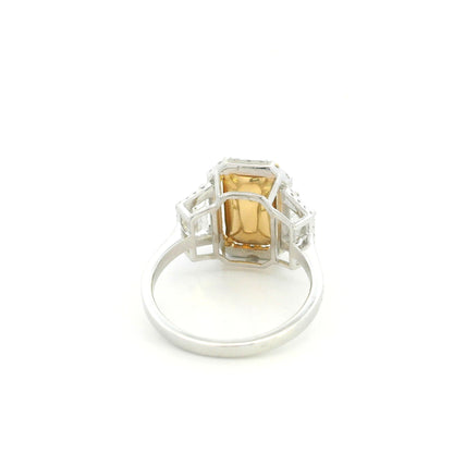 Emerald Cut Yellow Sapphire Diamond Ring in 18K White Gold