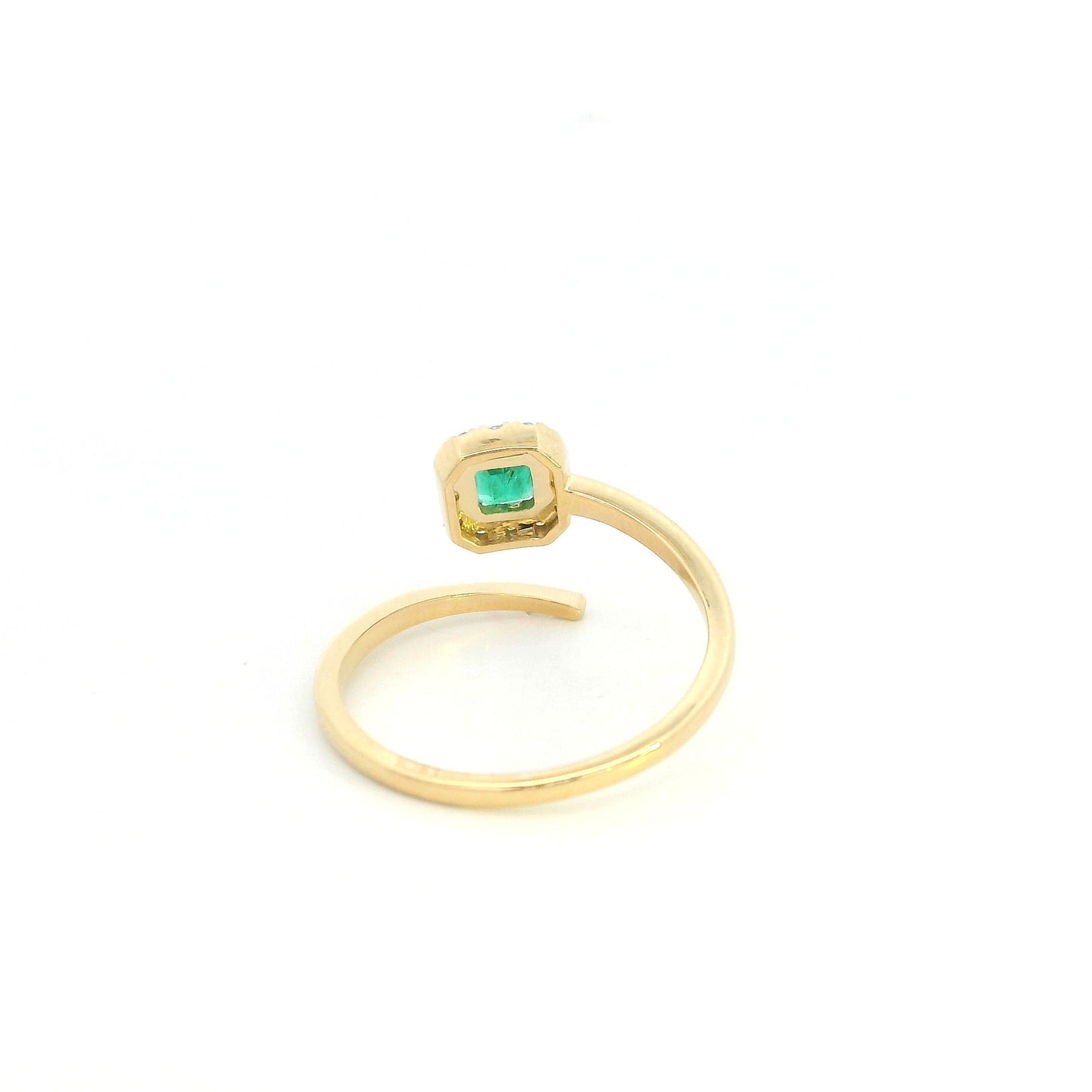 18K Yellow Gold Emerald Open Wrap Ring with Diamond Halo