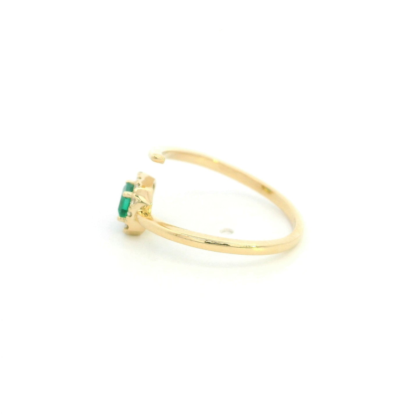 18K Yellow Gold Emerald Open Wrap Ring with Diamond Halo
