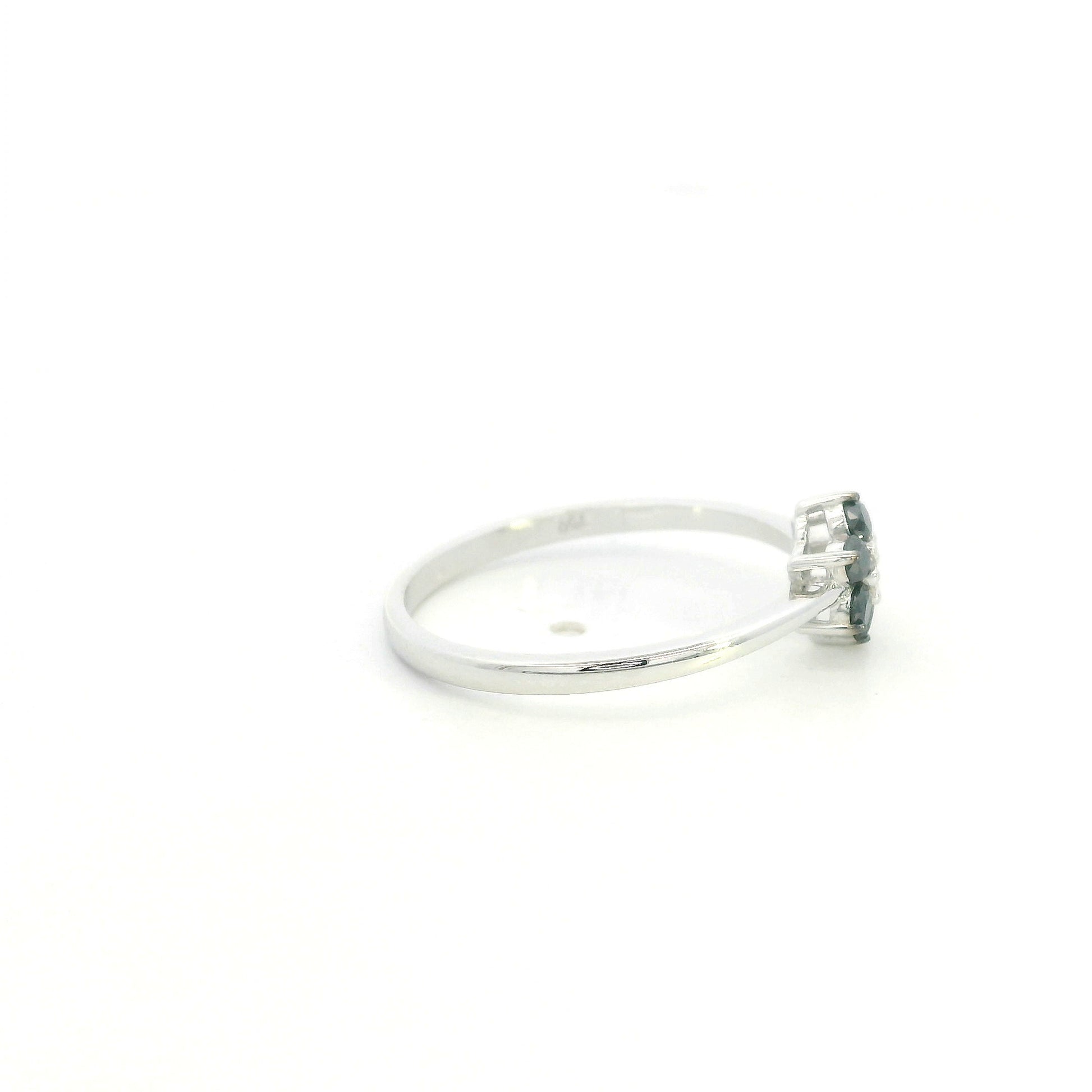 Black diamond flower ring in 18K white gold with black diamond petals and white diamond centre