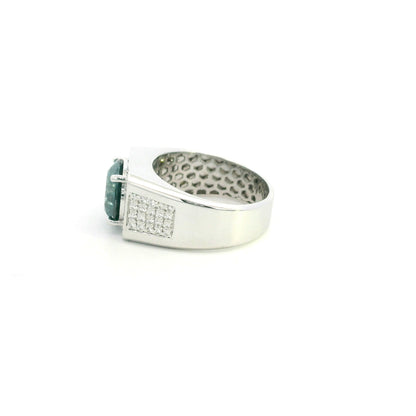 Men’s blue diamond ring with 5.36 carat natural colour-treated blue diamond and pavé diamonds in 18K white gold