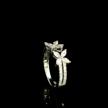 Marquise and Round Diamond Open Ring in 18K White Gold