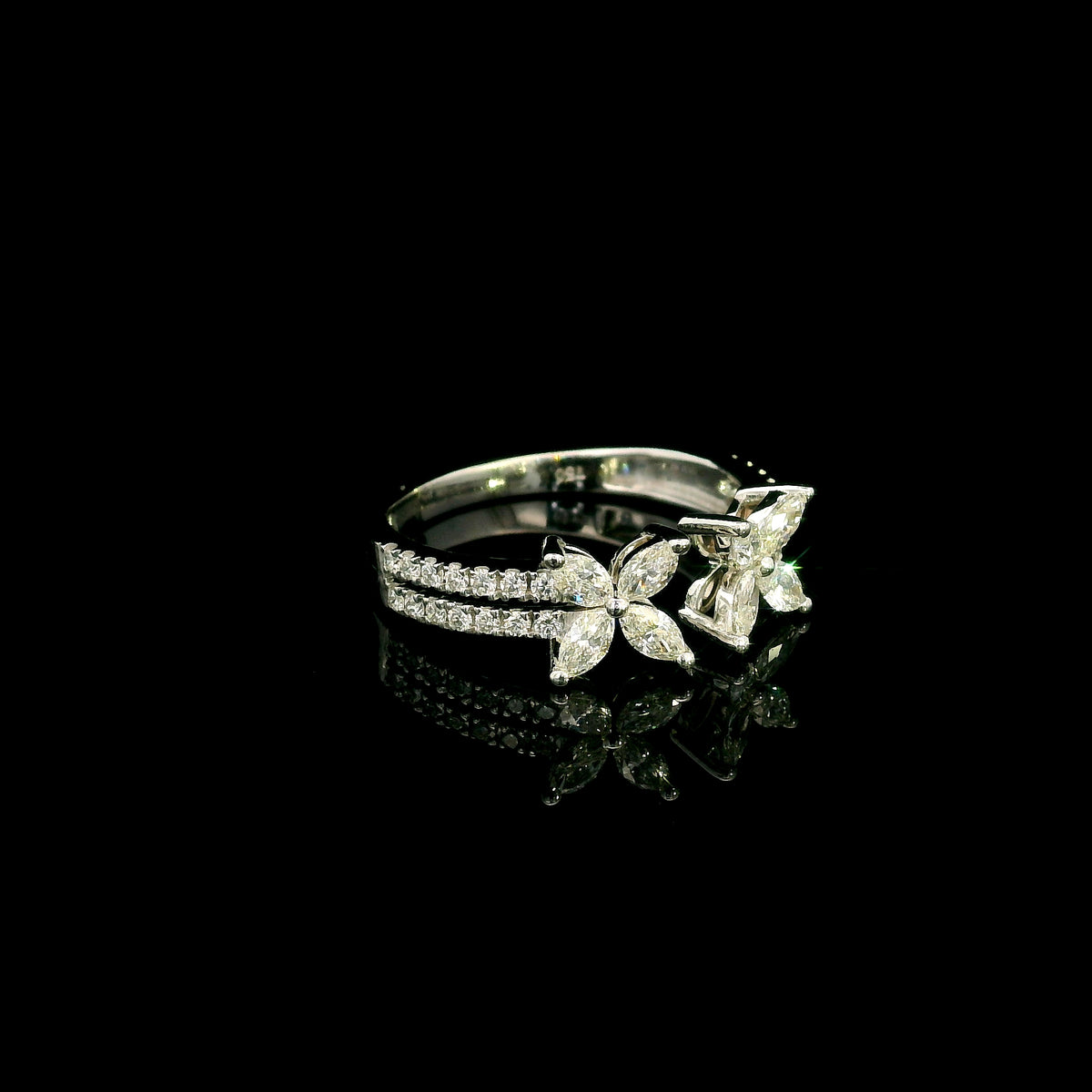 Marquise and Round Diamond Open Ring in 18K White Gold