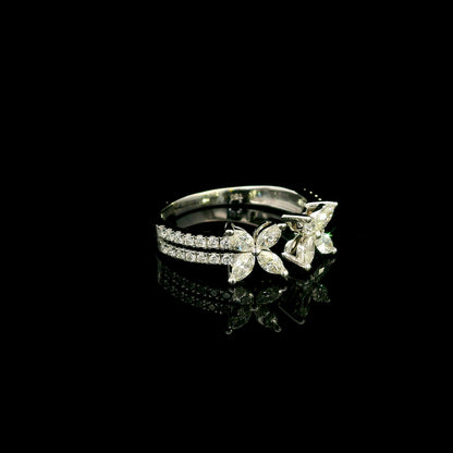 Marquise and Round Diamond Open Ring in 18K White Gold