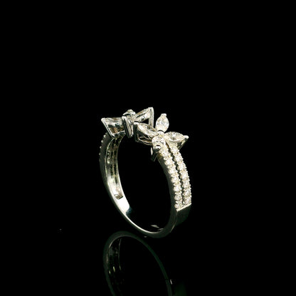 Marquise and Round Diamond Open Ring in 18K White Gold