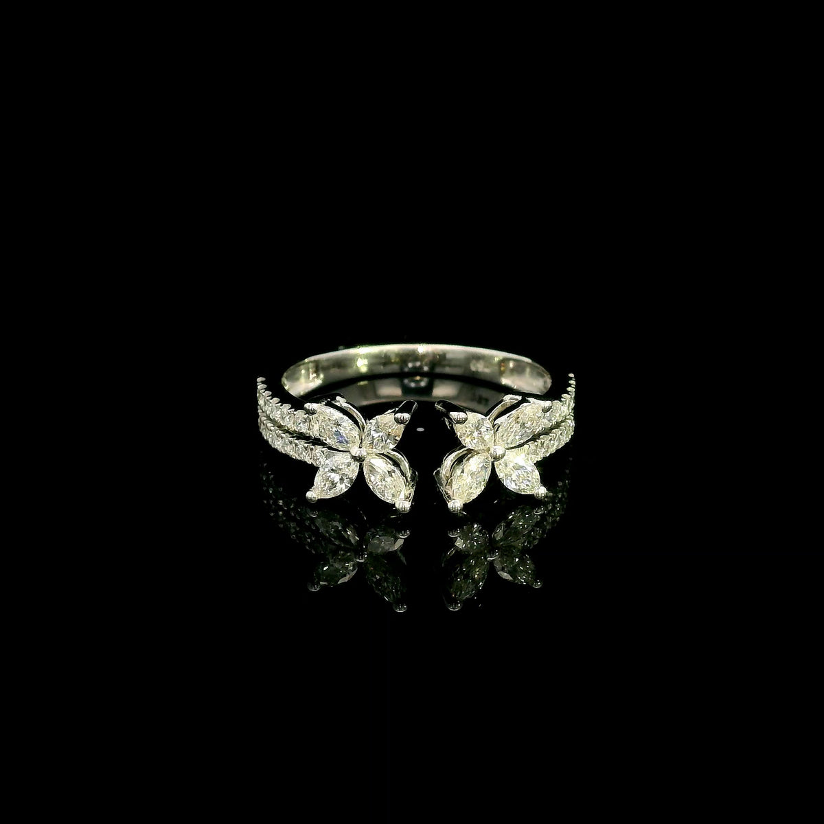Marquise and Round Diamond Open Ring in 18K White Gold