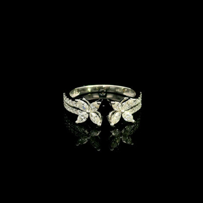 Marquise and Round Diamond Open Ring in 18K White Gold