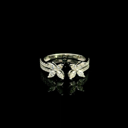 Marquise and Round Diamond Open Ring in 18K White Gold
