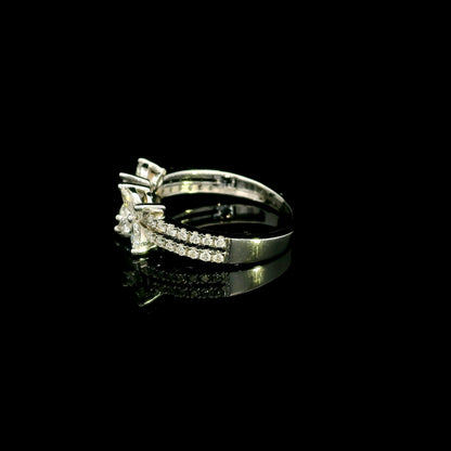 Marquise and Round Diamond Open Ring in 18K White Gold
