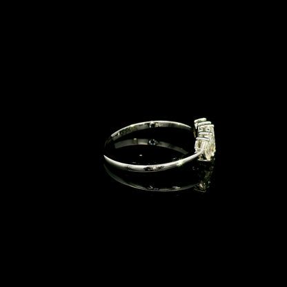 18K white gold five stone marquise diamond ring with five marquise cut diamonds set across the finger