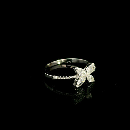 Marquise diamond butterfly ring in 18K white gold with diamond band