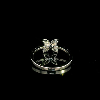 Marquise diamond butterfly ring in 18K white gold with diamond band