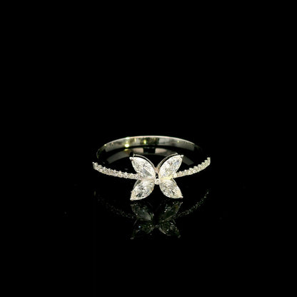 Marquise diamond butterfly ring in 18K white gold with diamond band