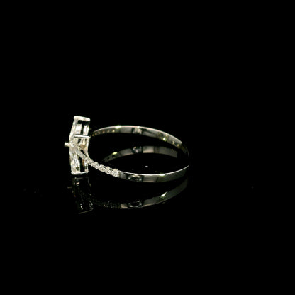 Marquise diamond butterfly ring in 18K white gold with diamond band