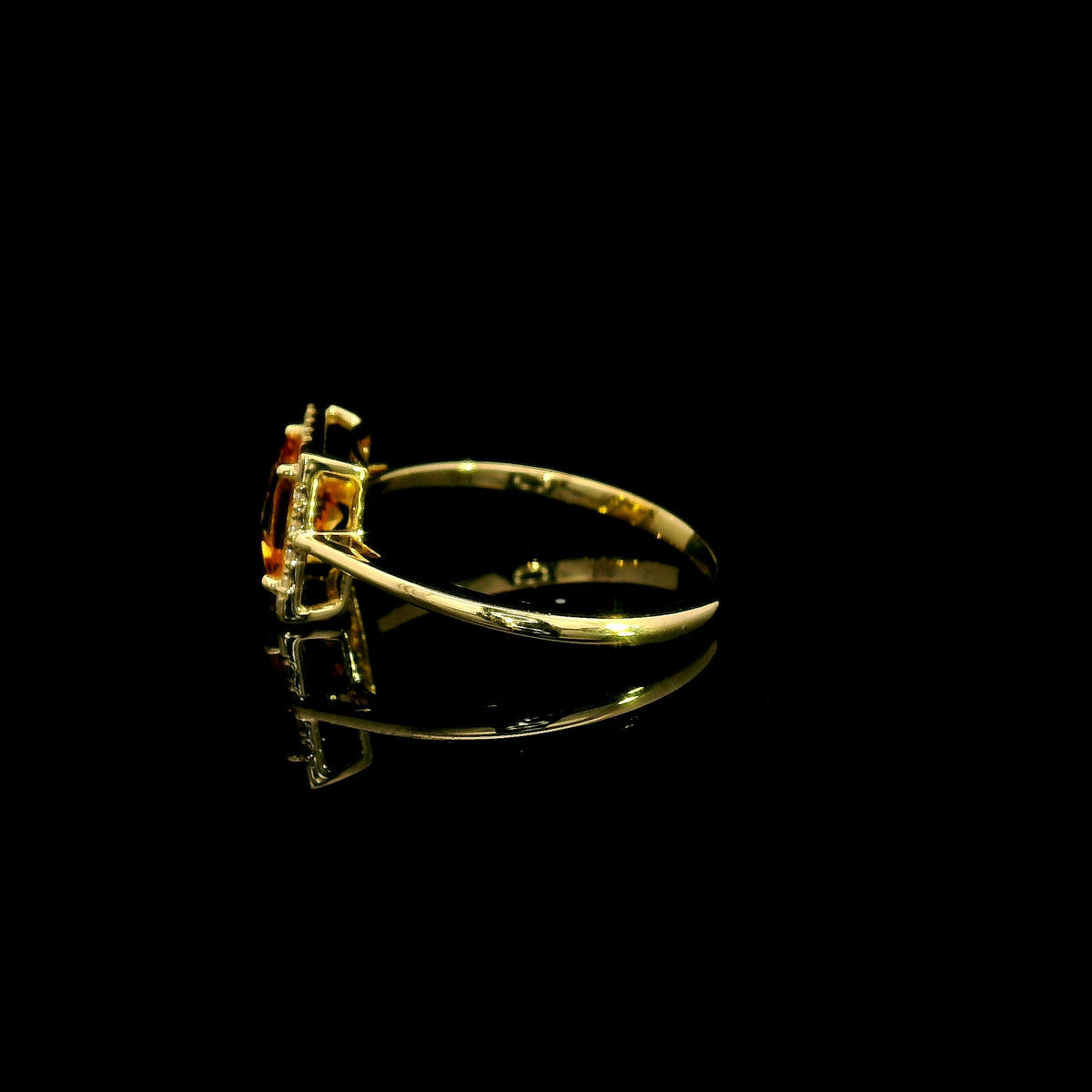 Square citrine ring with diamond halo in 18K yellow gold