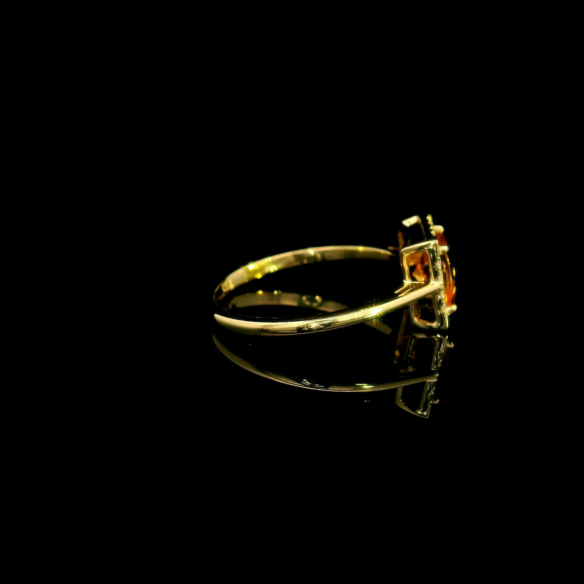 Square citrine ring with diamond halo in 18K yellow gold
