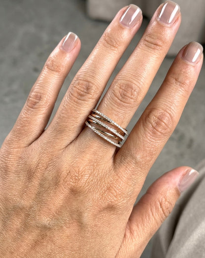 Diamond crossover wrap ring in 18K rose gold with multi-row diamond design