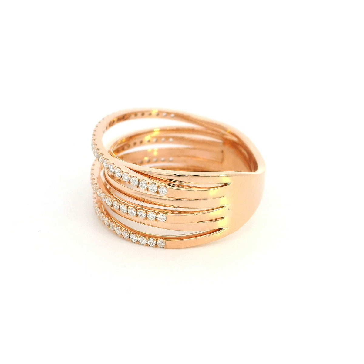 Diamond crossover wrap ring in 18K rose gold with multi-row diamond design