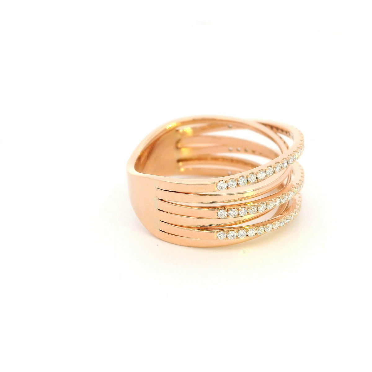 Diamond crossover wrap ring in 18K rose gold with multi-row diamond design