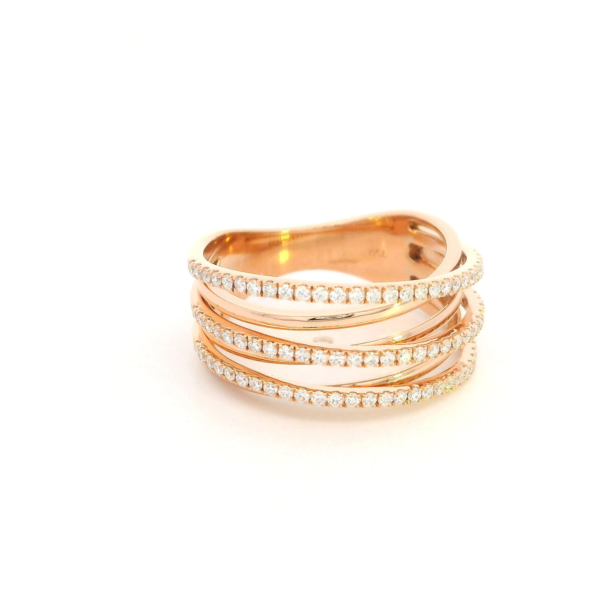 Diamond crossover wrap ring in 18K rose gold with multi-row diamond design