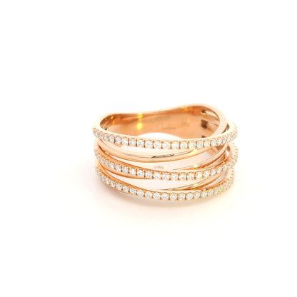 Diamond crossover wrap ring in 18K rose gold with multi-row diamond design
