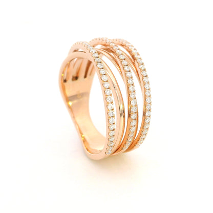 Diamond crossover wrap ring in 18K rose gold with multi-row diamond design