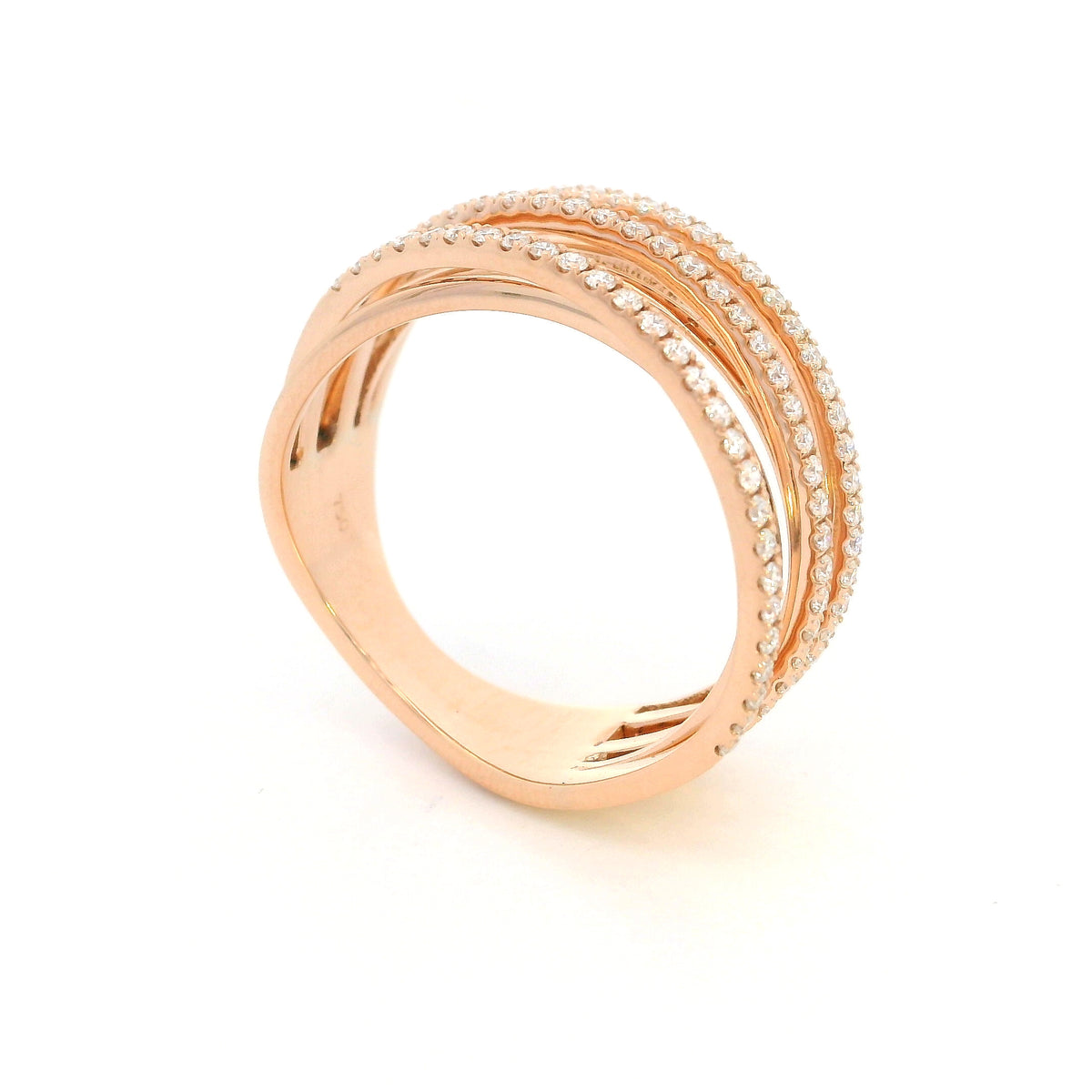 Diamond crossover wrap ring in 18K rose gold with multi-row diamond design