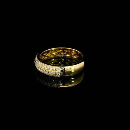 Three row diamond band ring in 18K yellow gold with round diamonds