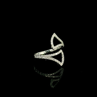 Diamond open statement ring in 18K white gold with sculptural pointed diamond-set curves