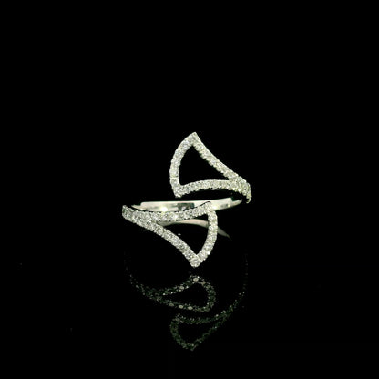 Diamond open statement ring in 18K white gold with sculptural pointed diamond-set curves