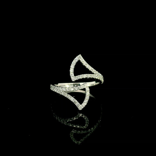 Diamond open statement ring in 18K white gold with sculptural pointed diamond-set curves