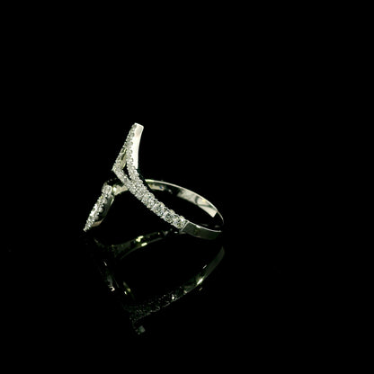 Diamond open statement ring in 18K white gold with sculptural pointed diamond-set curves