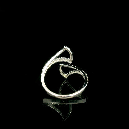 Diamond open statement ring in 18K white gold with sculptural pointed diamond-set curves