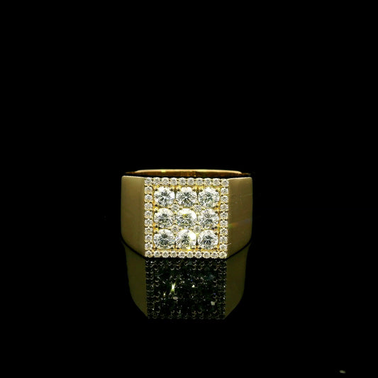 Men’s diamond ring in 18K yellow gold with square round diamond cluster and wide polished band