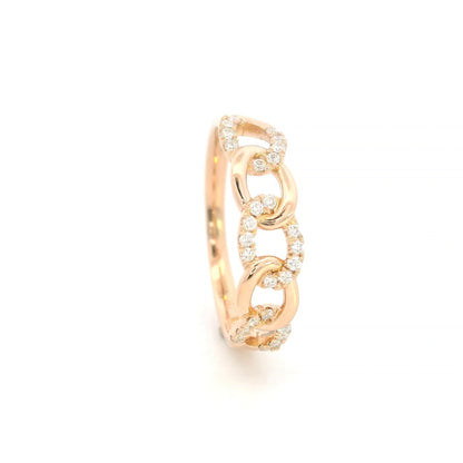 18K rose gold diamond loop ring with repeating polished and diamond-set curved motifs.