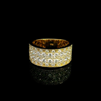 Wide diamond pavé statement ring in 18K yellow gold with multiple rows of round brilliant diamonds