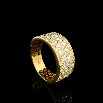 Wide diamond pavé statement ring in 18K yellow gold with multiple rows of round brilliant diamonds