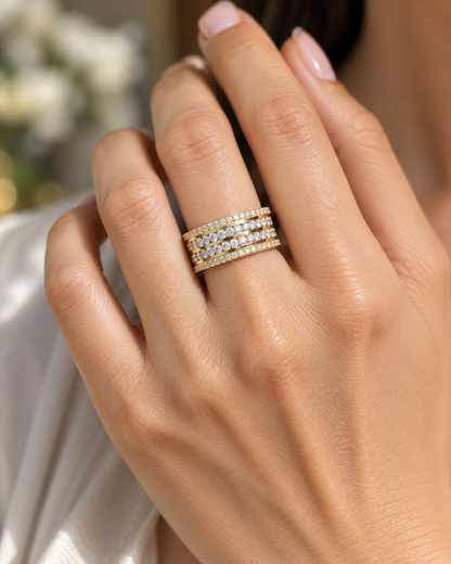 Wide Diamond Band Ring in 18K Yellow Gold | Multi-Row Design