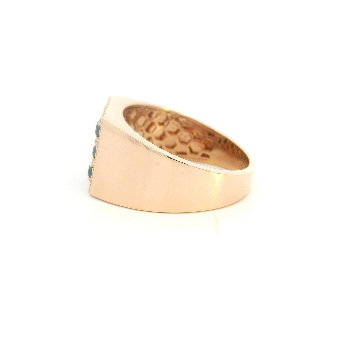 Men’s black diamond signet ring in 18K rose gold with white diamond border
