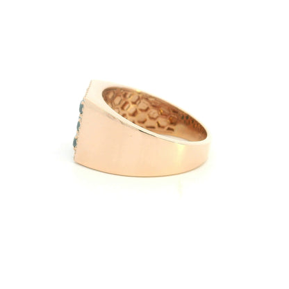 Men’s black diamond signet ring in 18K rose gold with white diamond border