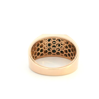 Men’s black diamond signet ring in 18K rose gold with white diamond border