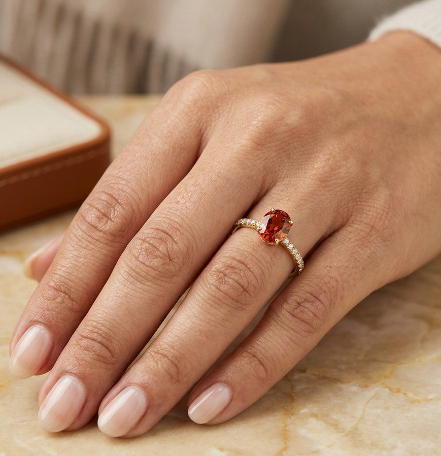 Oval Citrine and Diamond Ring in 18K Yellow Gold