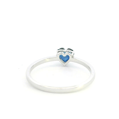 Heart shaped blue sapphire ring in 18K white gold