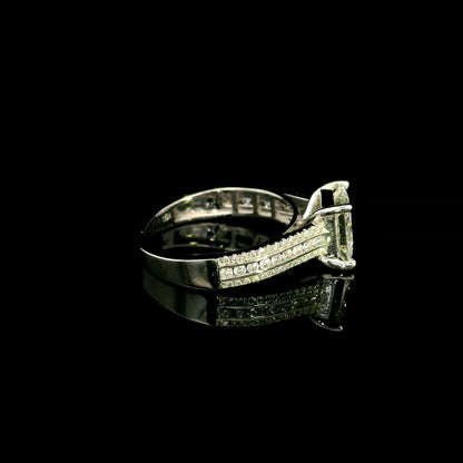 Natural princess cut diamond engagement ring in 18K white gold featuring a 2.19 carat IGI-certified F colour VS1 clarity centre diamond and 0.42 carat of round diamonds along the pavé-set band.