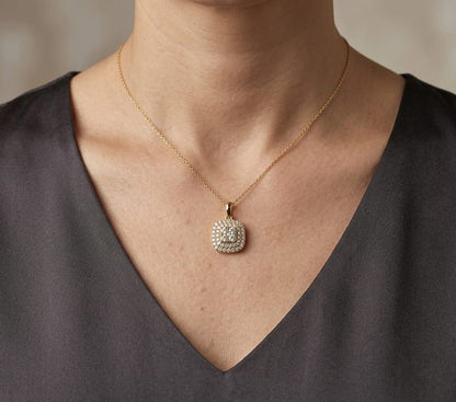 Double Halo Diamond Pendant In 18K Yellow Gold