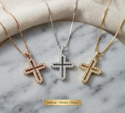 Diamond Cross Pendant in 18K Yellow Gold | Natural Diamond Religious Necklace Pendant