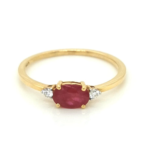 Ruby And Diamond Ring In 18k Yellow Gold.