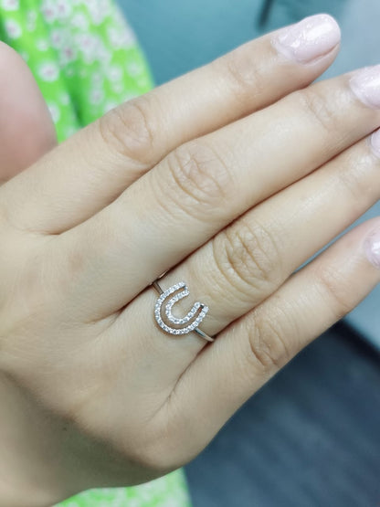 Horse Shoe Diamond Ring In 18k White Gold.